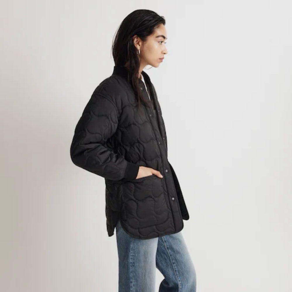 Madewell sz S Black Quilted Oversized Bomber Jacket Women’s like new condition - Picture 13 of 16